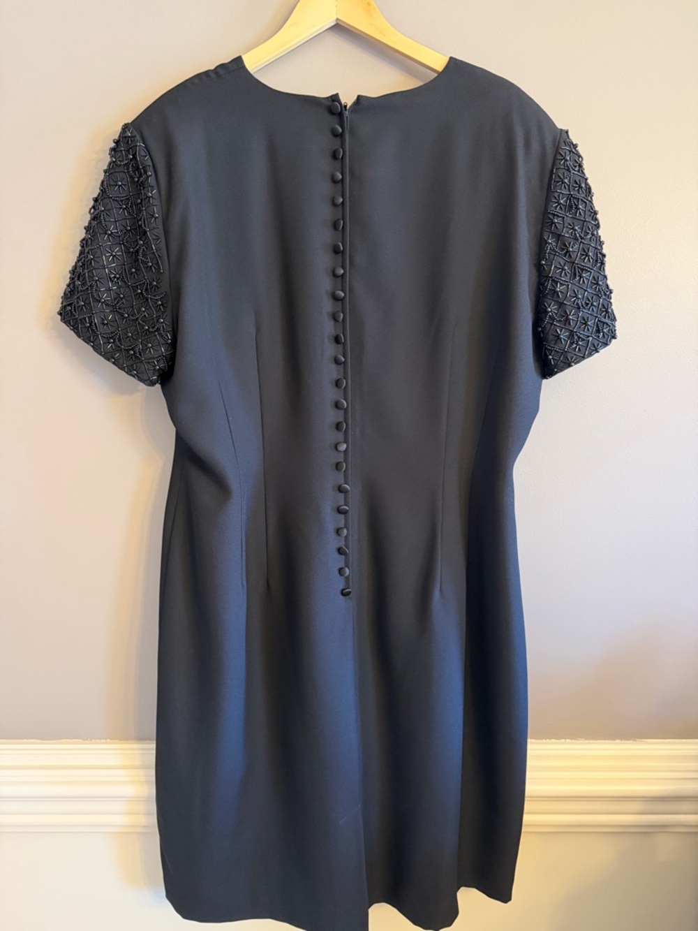R&M Richards Black Sheath Dress with Beaded Short Sleeves - Picture 4 of 6